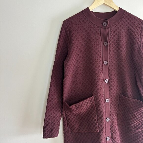 COS Textured Knit Long Quilted Jacquard Burgundy Cardigan Size S - Picture 6 of 7